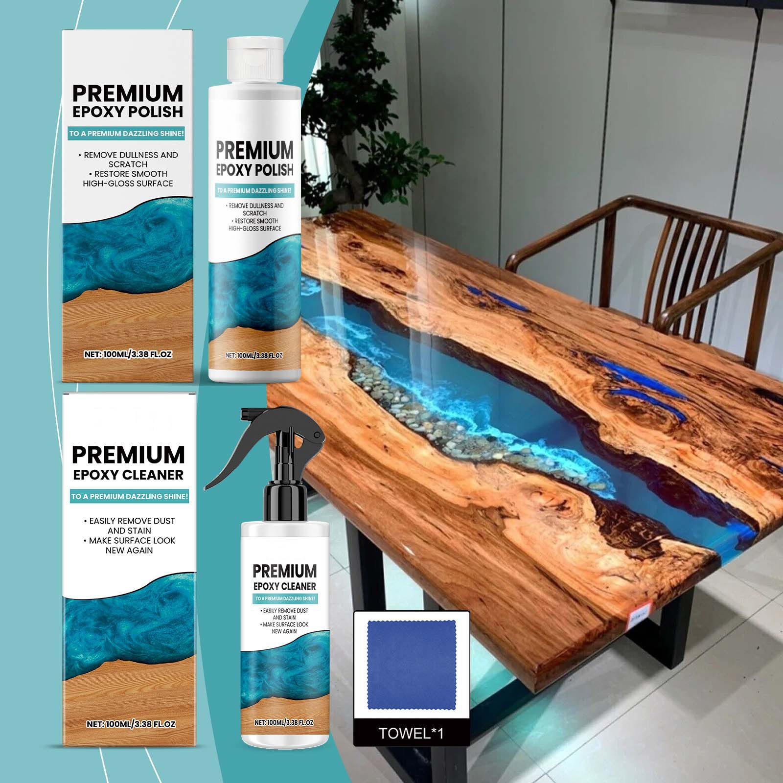 Uutvmp Epoxy Polishing Kit, 100ml Epoxy Polishing Compound, Resin Polishing Kit, Polishing Compound, Resin Cleaner, Removes Scratches \u0026 Scuffs